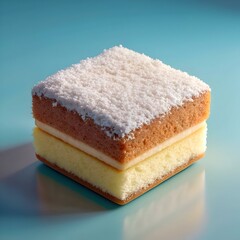 A delicious 3D illustration of a lamington. a classic Australian dessert.