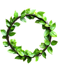 Fototapeta premium Green leaf wreath perfect for decoration, isolated on transparent background.