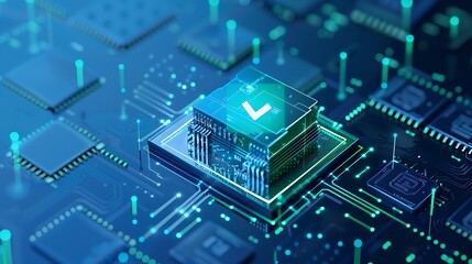 Obraz premium Futuristic circuit board with a glowing CPU, representing advanced technology, processing power, and digital innovation in electronics.