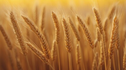 Fototapeta premium A row of yellow wheat stalks on a yellow background.