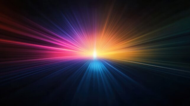 A vibrant burst of colorful light radiating from the center, creating an energetic and dynamic atmosphere.