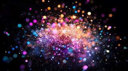 Glitter Explosion: A mid-air explosion of glitter in various colors, creating a sparkling cloud of tiny particles.
