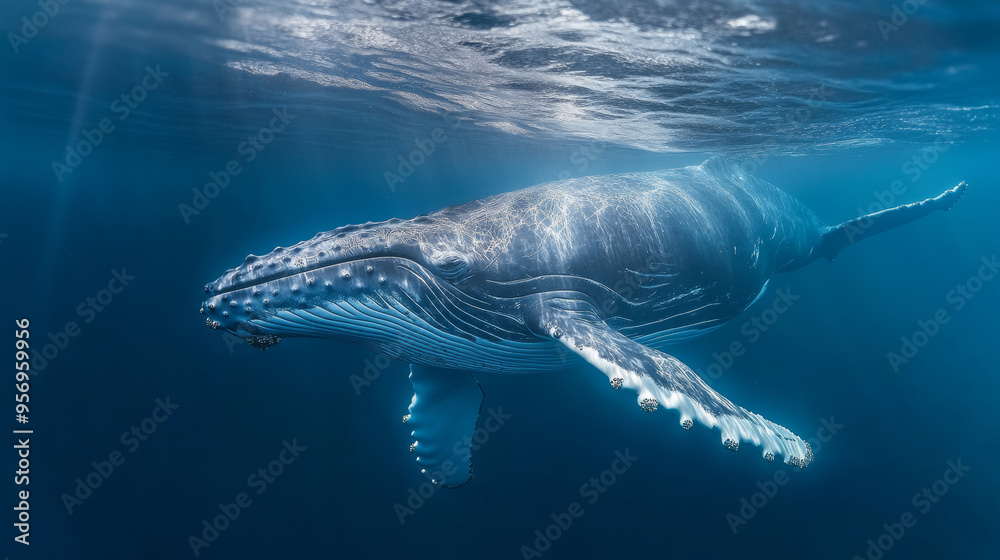 Wall mural Humpback Whale Swimming Underwater in the Ocean