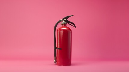 Obraz premium A single fire extinguisher placed against a pink background, highlighting safety equipment in a striking contrast.