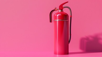 Obraz premium A single fire extinguisher placed against a pink background, highlighting safety equipment in a striking contrast.