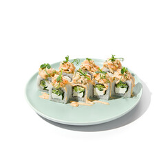 Delicious Salmon Tartare Rolls with Cucumber Filling on Plate