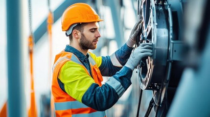 Wind Turbine Engineer Ensuring Cable Tension and Alignment for Construction Efficiency