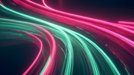 Glowing Neon Light Trails: Intersecting neon light trails in vibrant colors like pink and green, floating in a dark space, creating an abstract dance of light.
