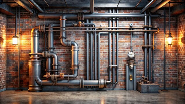 industrial home edgy title concrete metal pipes exposed brick