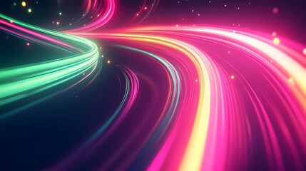 Glowing Neon Light Trails: Intersecting neon light trails in vibrant colors like pink and green, floating in a dark space, creating an abstract dance of light.
