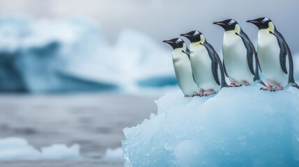 Naklejka premium Emperor Penguins on Iceberg in Antarctica: Wildlife Photography