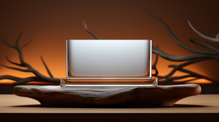 Luxury white podium on tree branch, studio background. Cosmetics and moisture beauty natural product present placement pedestal promotion display, jungle or summer concept. 