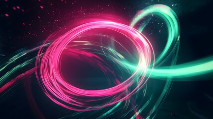 Glowing Neon Light Trails: Intersecting neon light trails in vibrant colors like pink and green, floating in a dark space, creating an abstract dance of light.
