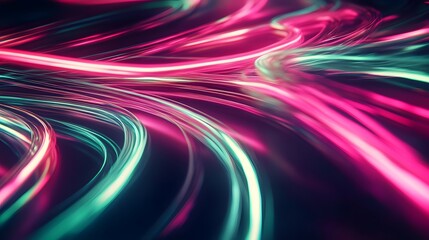 Glowing Neon Light Trails: Intersecting neon light trails in vibrant colors like pink and green, floating in a dark space, creating an abstract dance of light.
