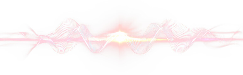 Row of Abstract wave design with soft pink hues and a luminous center isolate on transparent background, digital artwork, cutout, png