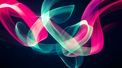 Glowing Neon Light Trails: Intersecting neon light trails in vibrant colors like pink and green, floating in a dark space, creating an abstract dance of light.
