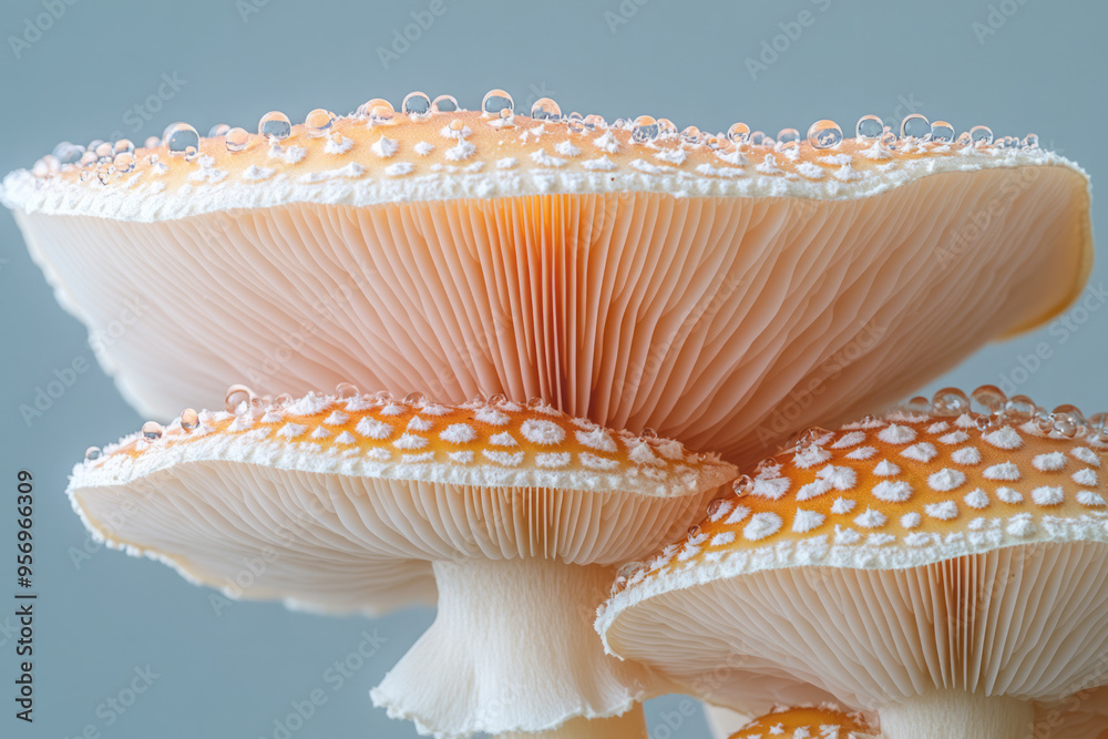 Aufkleber a detailed shot of a mushroom cap with tiny water droplets on its surface, capturing the fine detail