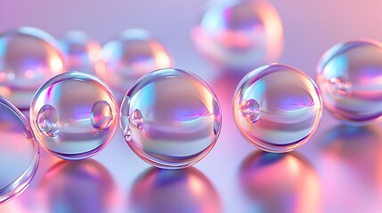 Iridescent 3D Spheres Reflecting Light with Soft Gradients,Modern and Ethereal Design