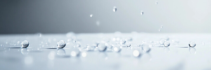 Water drops on the white table background 