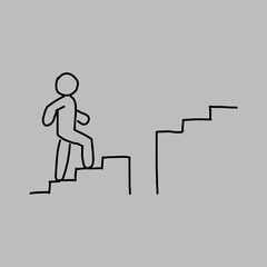 Fototapeta premium Stairs up man, line icon. Stairway, steps direction sign. Moving upstairs. Editable stroke. Vector illustration hand drawing design template 