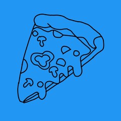 slice of pizza drawing on hand drawing blue background 