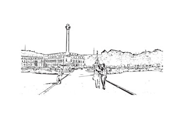 Obraz premium Print Building view with landmark of Stuttgart is the largest city in Germany. Hand drawn sketch illustration in vector.