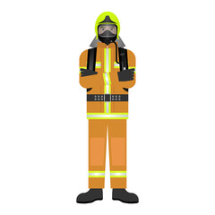 Firefighter in a Uniform. Fireman. Vector Illustration Isolated on White Background.