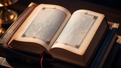 Fototapeta premium set opened bibles tanakhs showcasing ancient holy scriptures part collection sacred texts