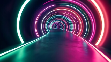 Glowing Neon Light Trails: Intersecting neon light trails in vibrant colors like pink and green, floating in a dark space, creating an abstract dance of light.
