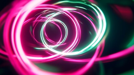Glowing Neon Light Trails: Intersecting neon light trails in vibrant colors like pink and green, floating in a dark space, creating an abstract dance of light.
