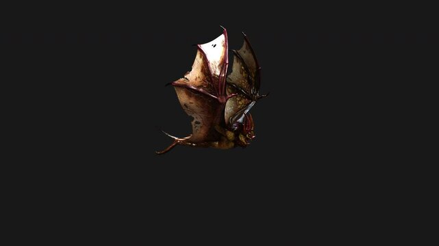 3d Illustration of Flying Vampire bat isolated on dark background with Alpha Matte.