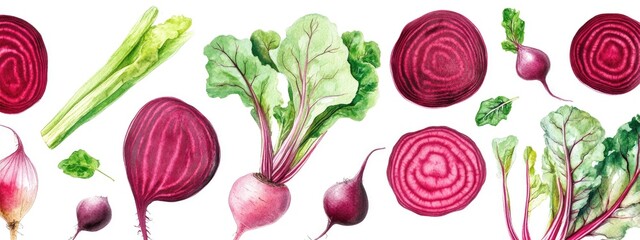 Vibrant and Fresh Vegetables: A Colorful Celebration of Beets and Greens