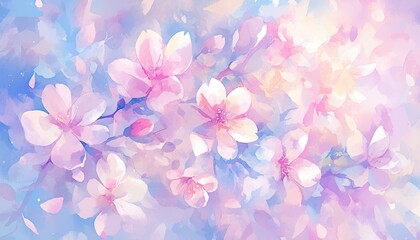 Obraz premium Colorful Pink Flower Watercolor Pattern On Pastel Blue Background. Wallpaper. Valentine's Day Banner. Abstract. Winter. Christmas.