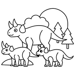 Triceratops family in a prehistoric landscape