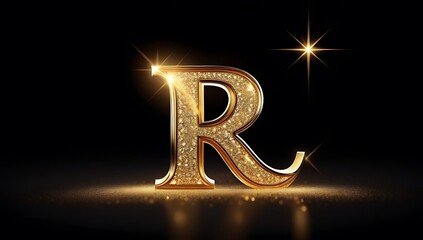 golden glowing letter r black background fantasy letter glitter sparkling magical particles