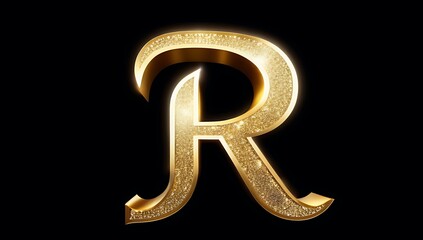 golden glowing letter r black background fantasy letter glitter sparkling magical particles
