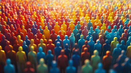 Obraz premium Abstract Crowd Representation Highlighting Unity and Diversity through Distinct Colors and Shapes, Symbolizing Diversity, Inclusion, Equality, and Community, DEI concept, LGBTQ group