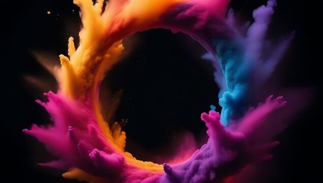 letter formed explosion colored powder black background vibrant colors contrasting darkness