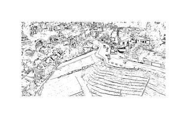 Obraz premium Print Building view with landmark of Stuttgart is the largest city in Germany. Hand drawn sketch illustration in vector.