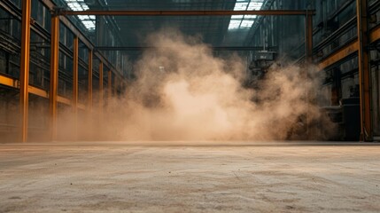 Empty factory floor with machinery covered in dust, manufacturing decline, UK economic crisis