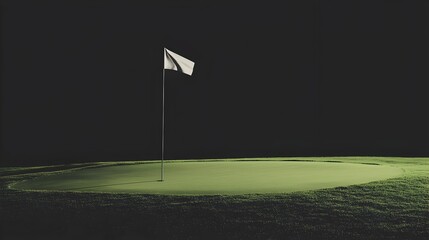 Obraz premium Waving Golf Flag on Green with Hole Against Dark Background