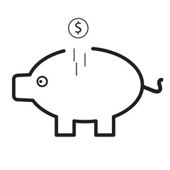 Piggy bank icon vector. piggy money icon. Silhouette icons of piggy banks with a dollar coin, symbolizing savings and financial security. Vector illustration.