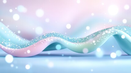 Colorful waves of soft material shimmer with sparkles, creating a dreamy and whimsical atmosphere in pastel hues.