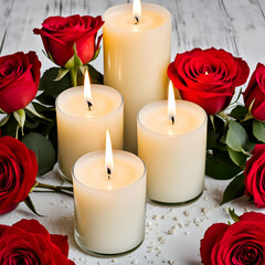 red rose and candles