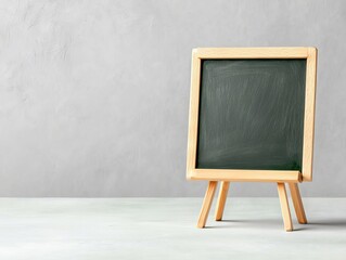 Blackboard with soft chalk smudges on a wooden stand, blank and isolated, perfect for pop-up signage, green blackboard signage, market, promo