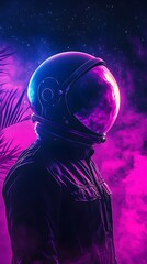  Astronaut, wearing a black suit, surreal space landscape