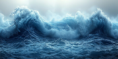 Powerful waves crash against each other, creating a dramatic and awe-inspiring sight.