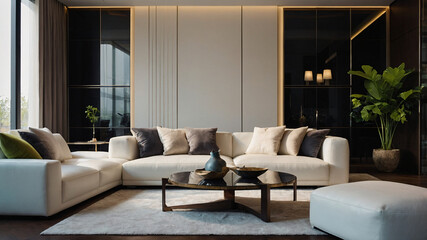 a photo of a realistic modern living room interior design with white sofa-6