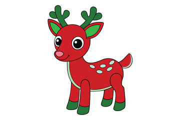 reindeer with Christmas tree cartoon vector illustration