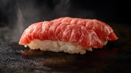 Sushi Delight: Close-up captures the art of Japanese cuisine. This mouth-watering sushi, meticulously crafted, is a testament to culinary perfection.